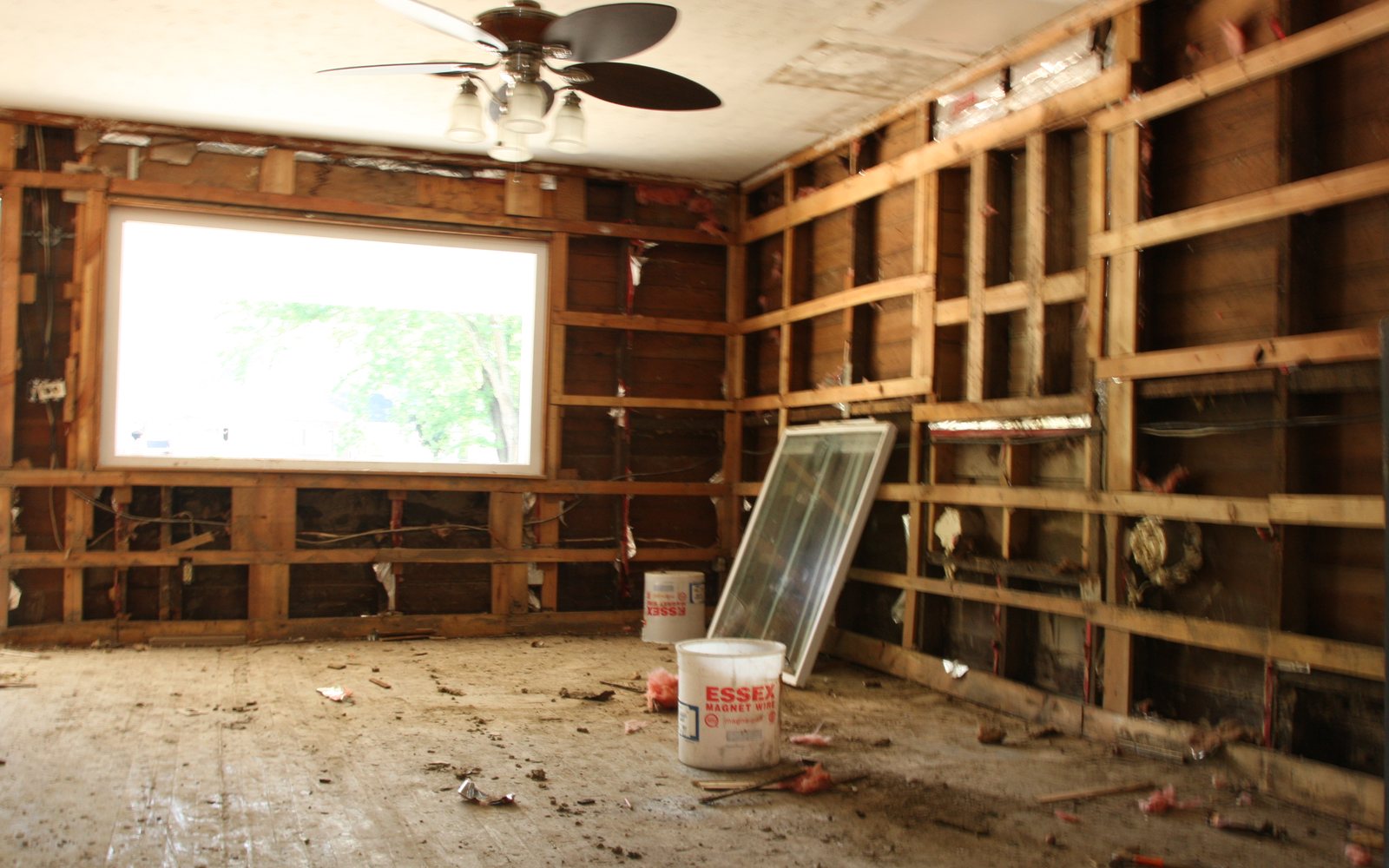 Residential interior opened to the studs after a loss